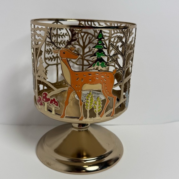 Bath & Body Works 3-Wick Candle Holder Pedestal Gold Fox Bear Deer Nature Animal - Picture 2 of 6